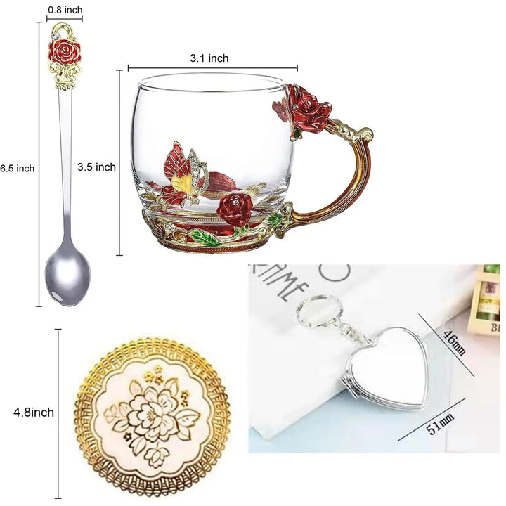 Cart In Mart gift for women Enamel Rose Gold Glass Coffee Mug Gift Box Set