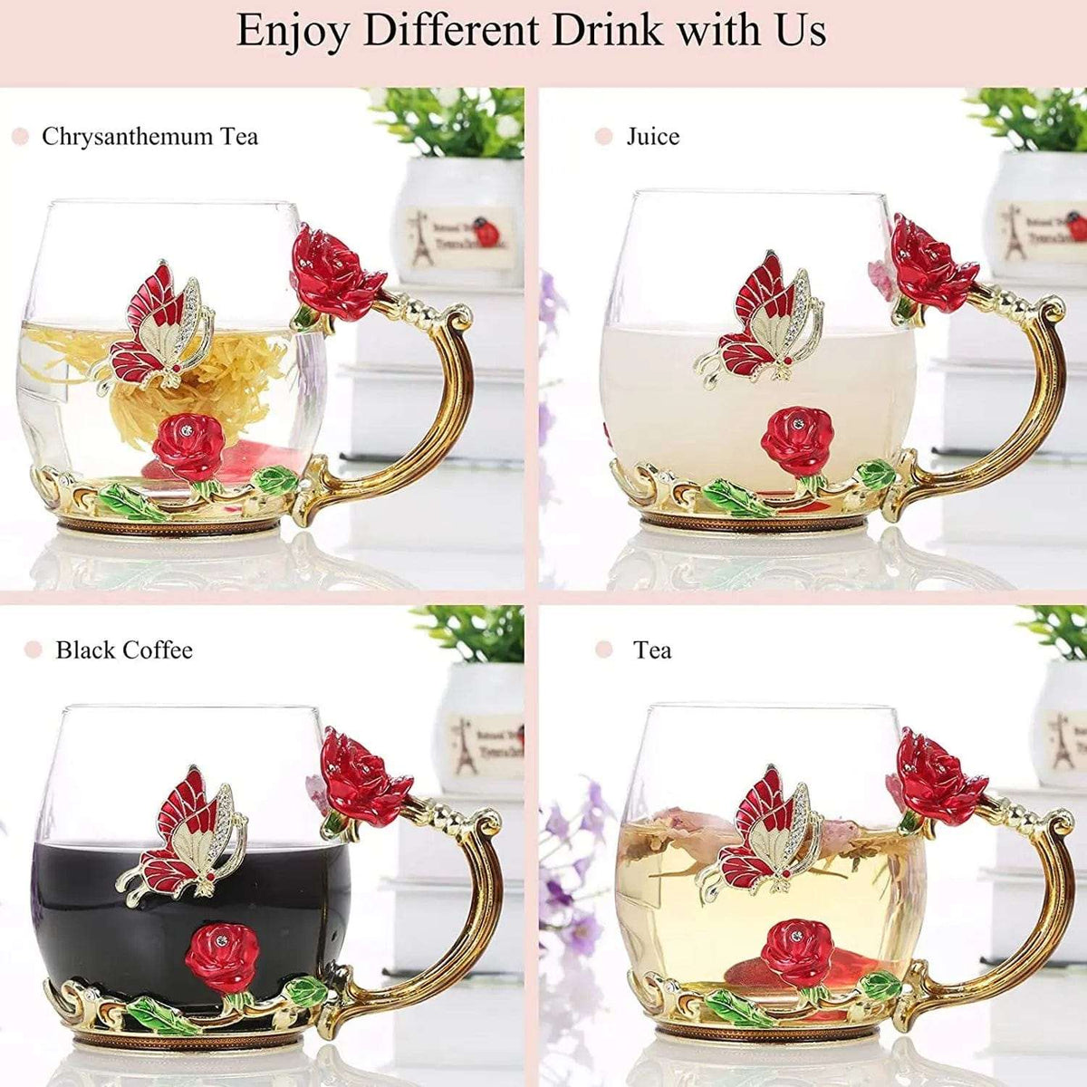 Cart In Mart gift for women Enamel Rose Gold Glass Coffee Mug Gift Box Set
