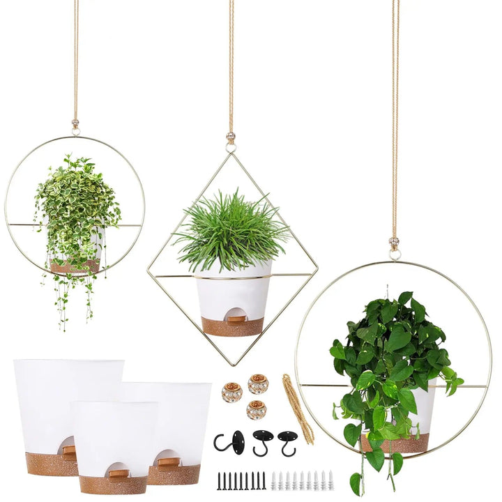 Cart In Mart Home Decor 3 Pack Metal Hanging Planter With Pots