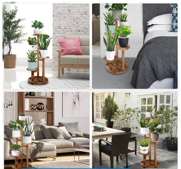Cart In Mart Home Decor 5 Tier Plant Stand With Wheels For Indoor - Walnut