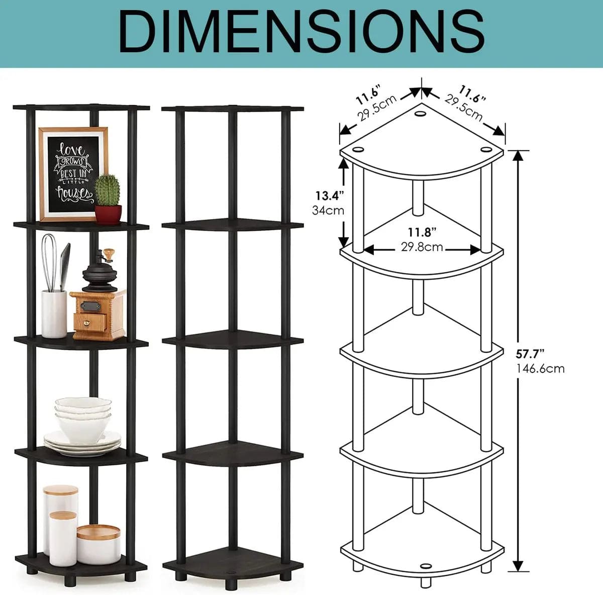 Cart In Mart Indoor Decor 5 Tier Corner Shelf Display Stand - Espresso Black