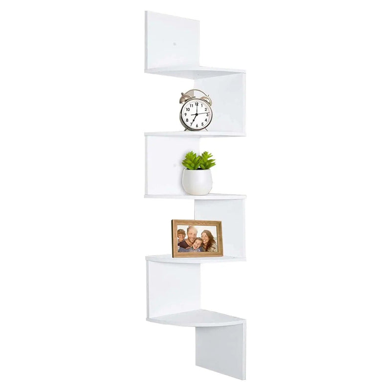 Cart In Mart Indoor Decor 5 Tier Floating Corner Shelves For Indoor - White