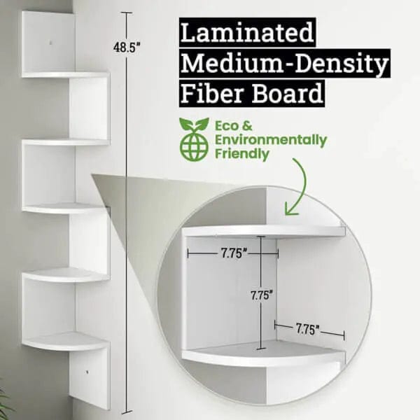 Cart In Mart Indoor Decor 5 Tier Floating Corner Shelves For Indoor - White