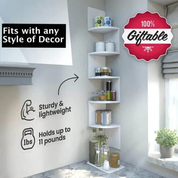 Cart In Mart Indoor Decor 5 Tier Floating Corner Shelves For Indoor - White
