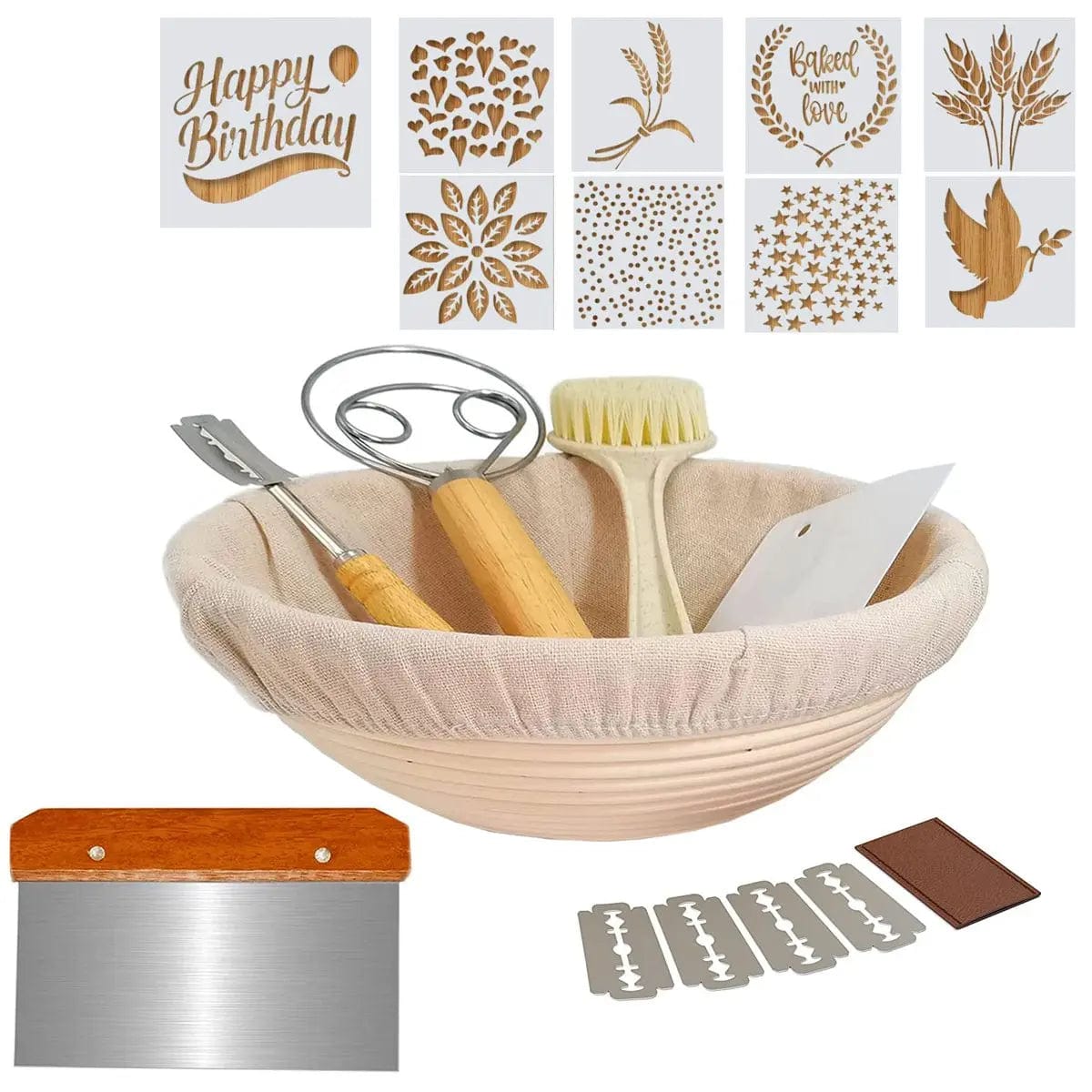Cart In Mart Kitchen Organisation & Utensils 21 Piece Bread Proofing Basket Sourdough Baking Kit