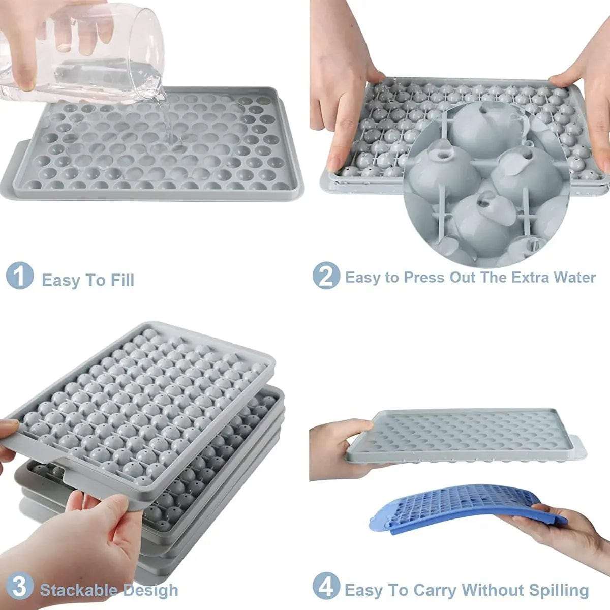 Cart In Mart Kitchen Organisation & Utensils 4 Pack Round Large and Mini Ice Cube Tray Set