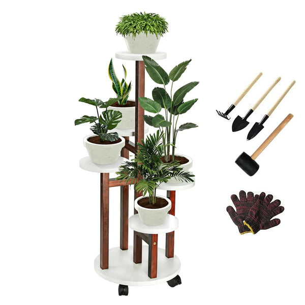 Cart In Mart Plant Stand 5 Tier Plant Stand With Wheels -Espresso White