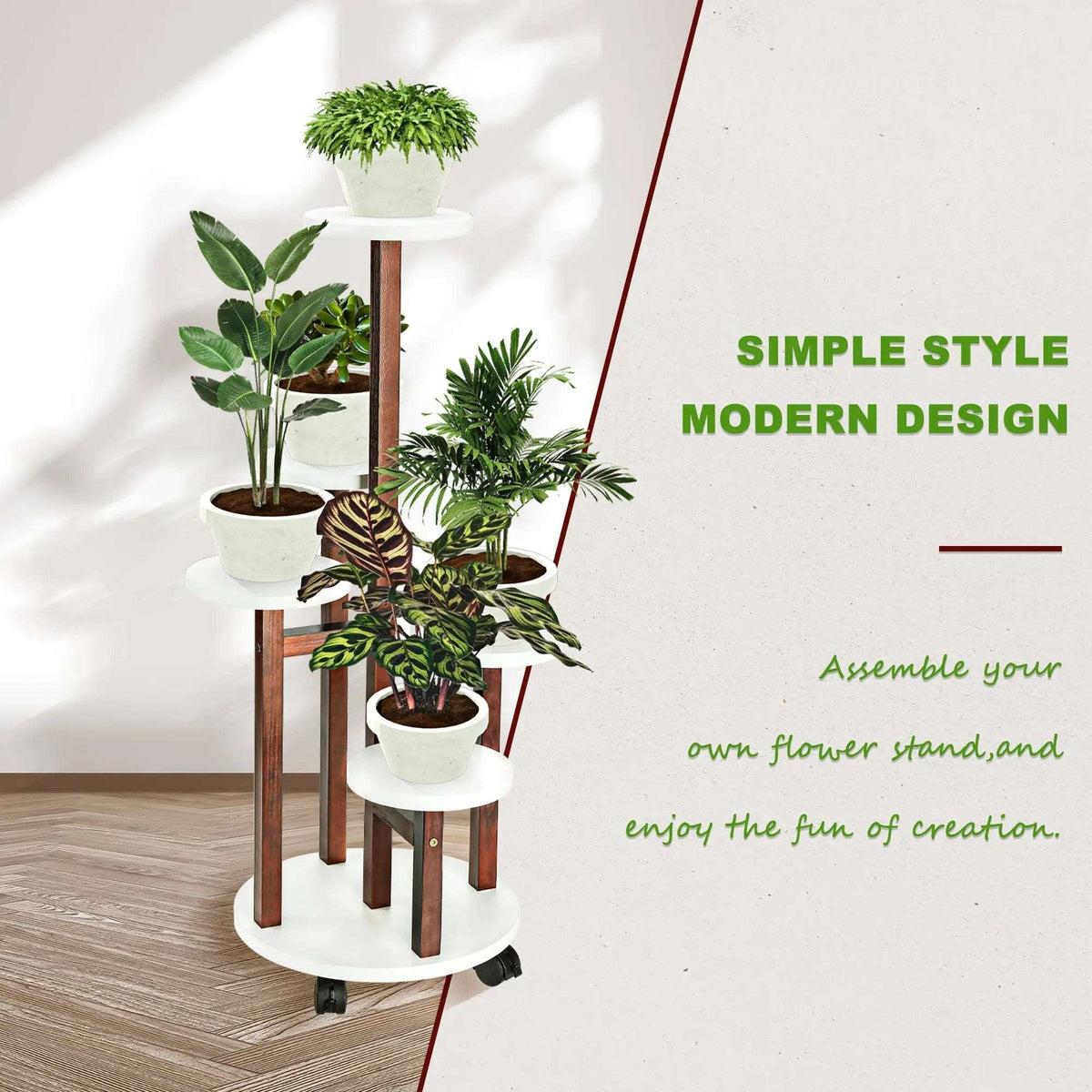 Cart In Mart Plant Stand 5 Tier Plant Stand With Wheels -Espresso White