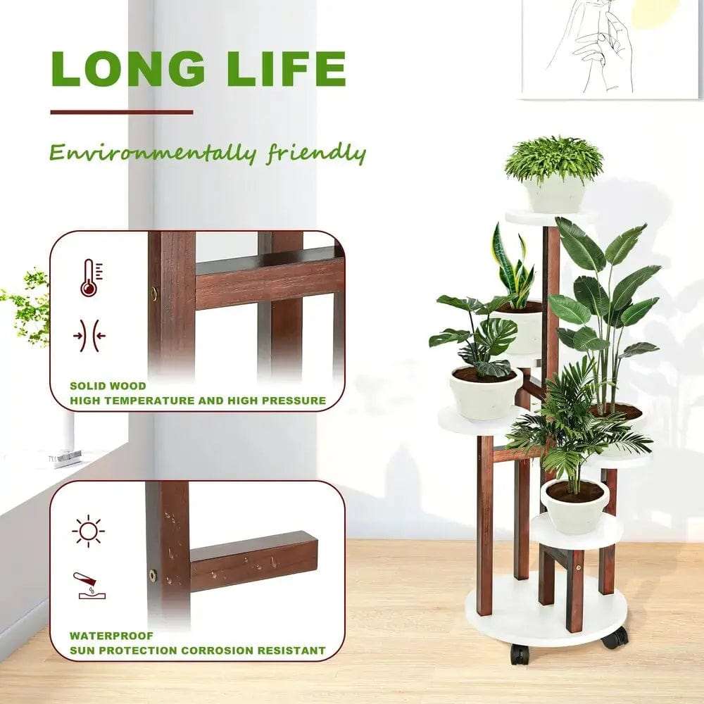 Cart In Mart Plant Stand 5 Tier Plant Stand With Wheels -Espresso White