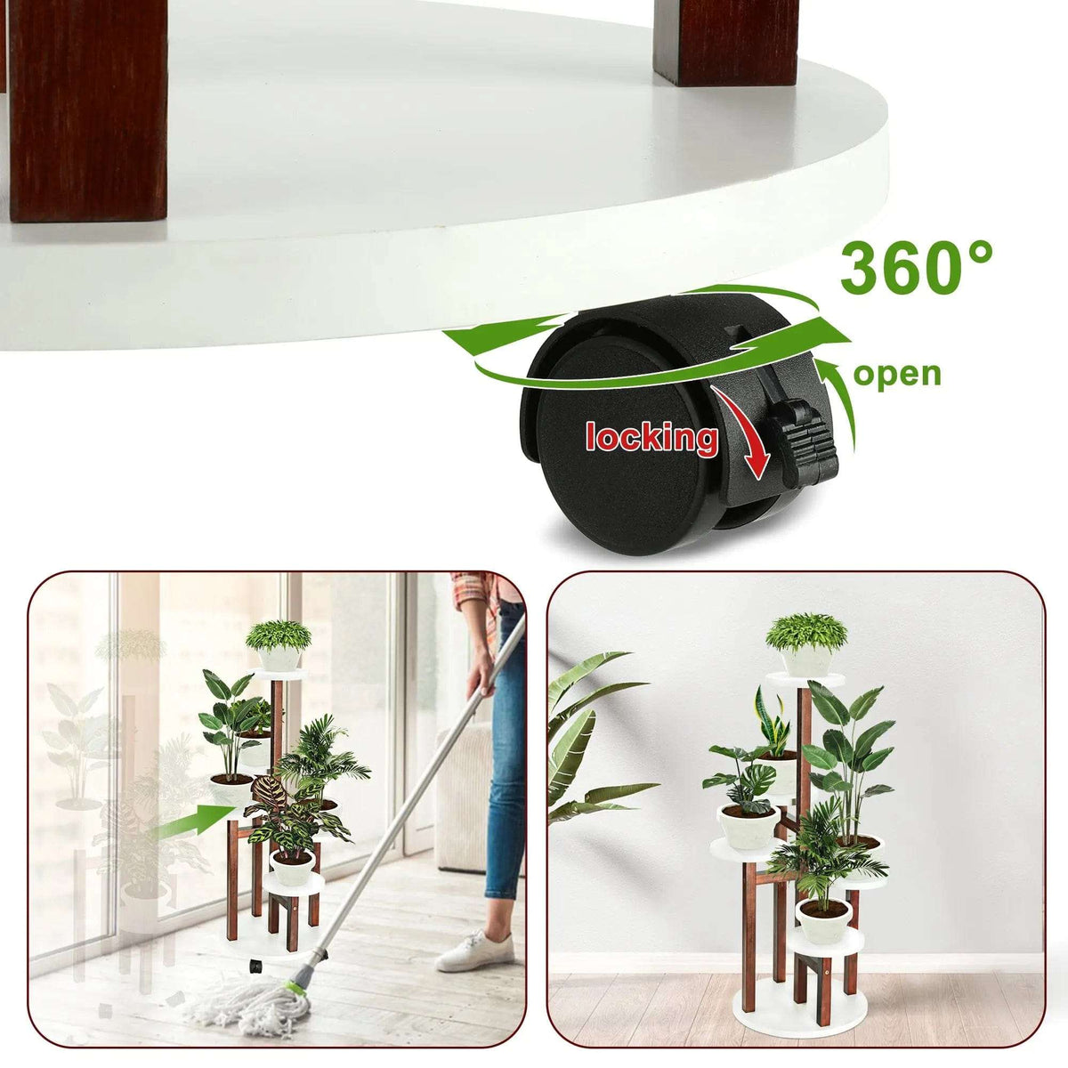 Cart In Mart Plant Stand 5 Tier Plant Stand With Wheels -Espresso White