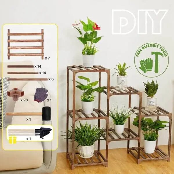 Cart In Mart Plant Stand 7 Potted DIY Wood Plant Stand For Indoor Outdoor