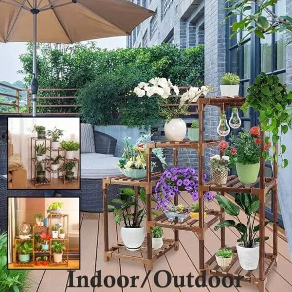 Cart In Mart Plant Stand 7 Potted DIY Wood Plant Stand For Indoor Outdoor