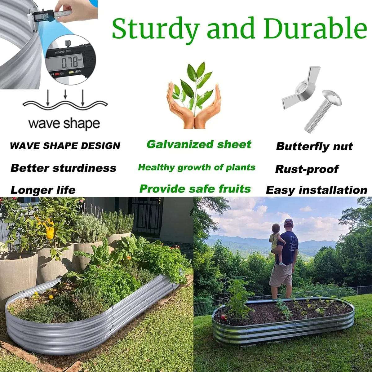 Cart In Mart planters Galvanised Metal Raised Bed Vegetable Planter Box- Large