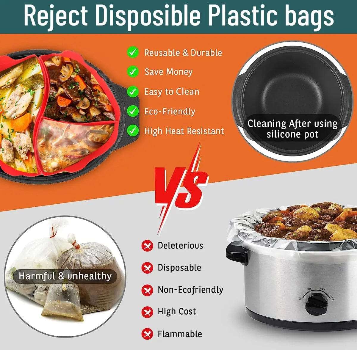 Cart In Mart Pressure cooker & multicooker accessories 4 Pieces Silicone Slow Cooker Liner Pot & Gloves