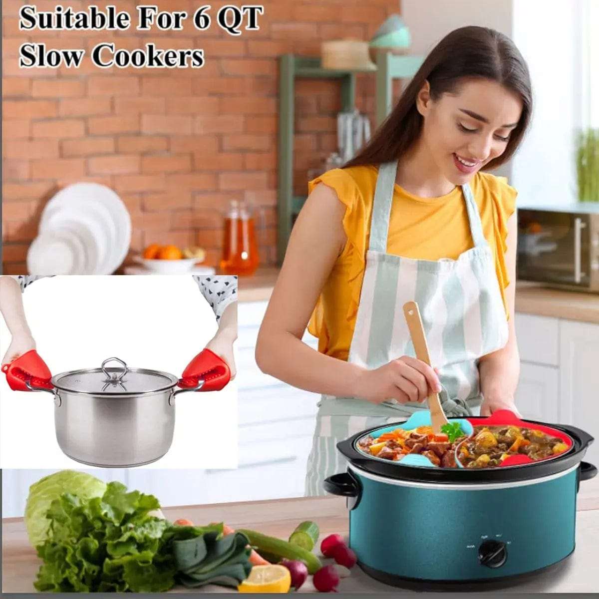 Cart In Mart Pressure cooker & multicooker accessories 4 Pieces Silicone Slow Cooker Liner Pot & Gloves