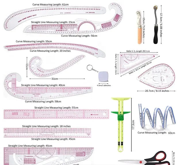 Cart In Mart Sewing Rulers 22 Pcs Pattern Making Ruler Set