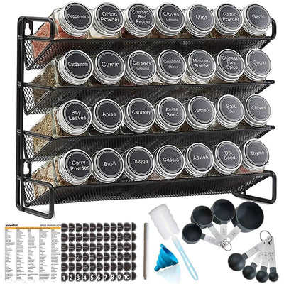 Cart In Mart 4 Tier Spice Rack Organiser 28 Jars & Spoons