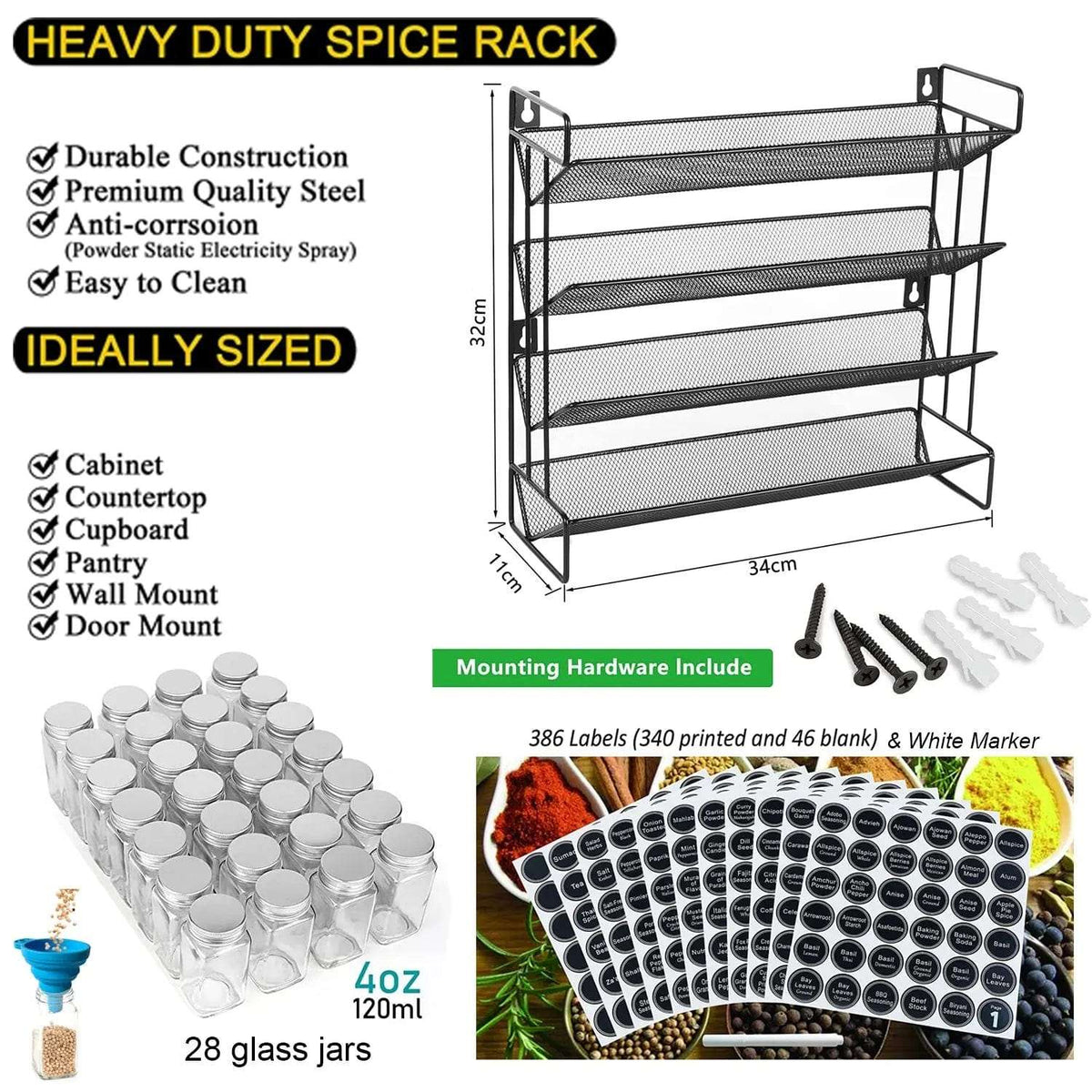 Cart In Mart Spices Rack Organiser 4 Tier Spice Rack Organiser 28 Jars & Spoons