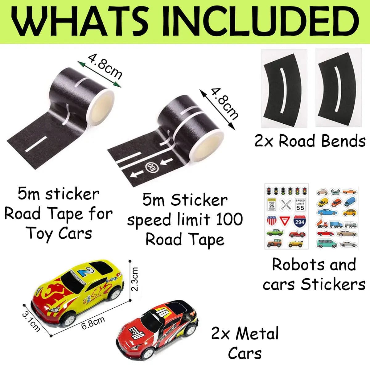 Cart In Mart Toys 2 Pack Play Road Tape Set With Metal Toy Cars