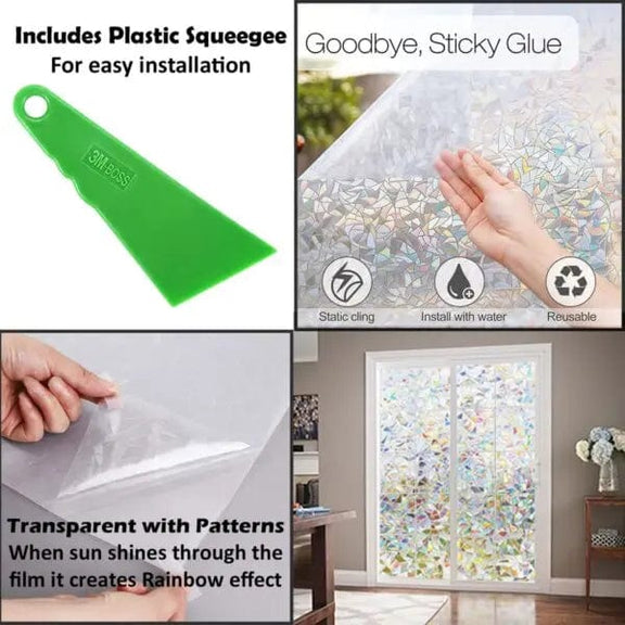 45x500cm Peel & Stick 3D Rainbow Window Film for Home Decor Cart In Mart