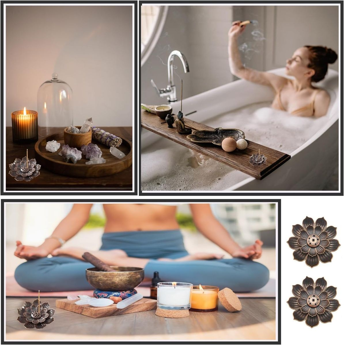 Cart In Mart Brass Lotus Incense Holder For Sticks With Ash Catcher Anti-Ash Burner Gift