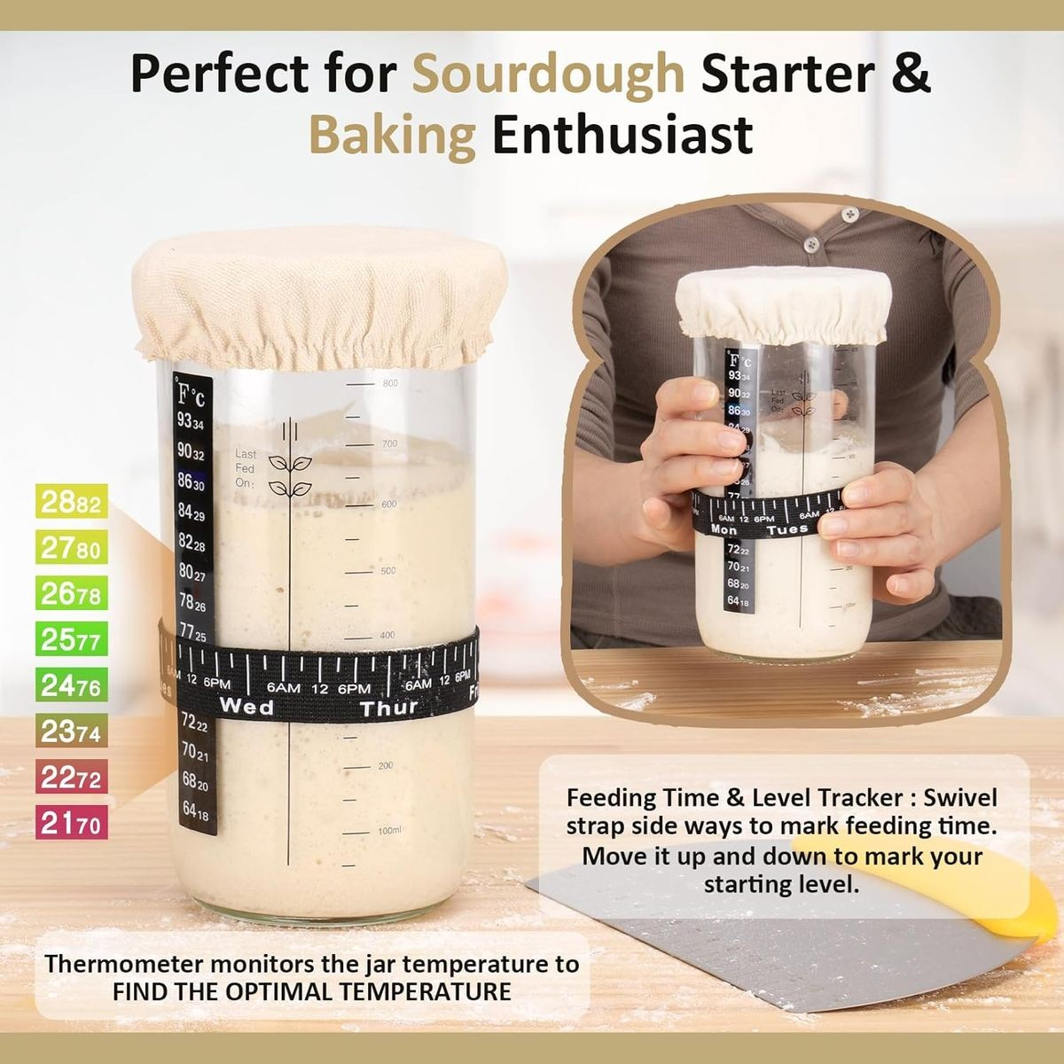 Cart In Mart Sourdough Starter Kit With Bread Proofing Basket,Glass Jar, Baking Supplies
