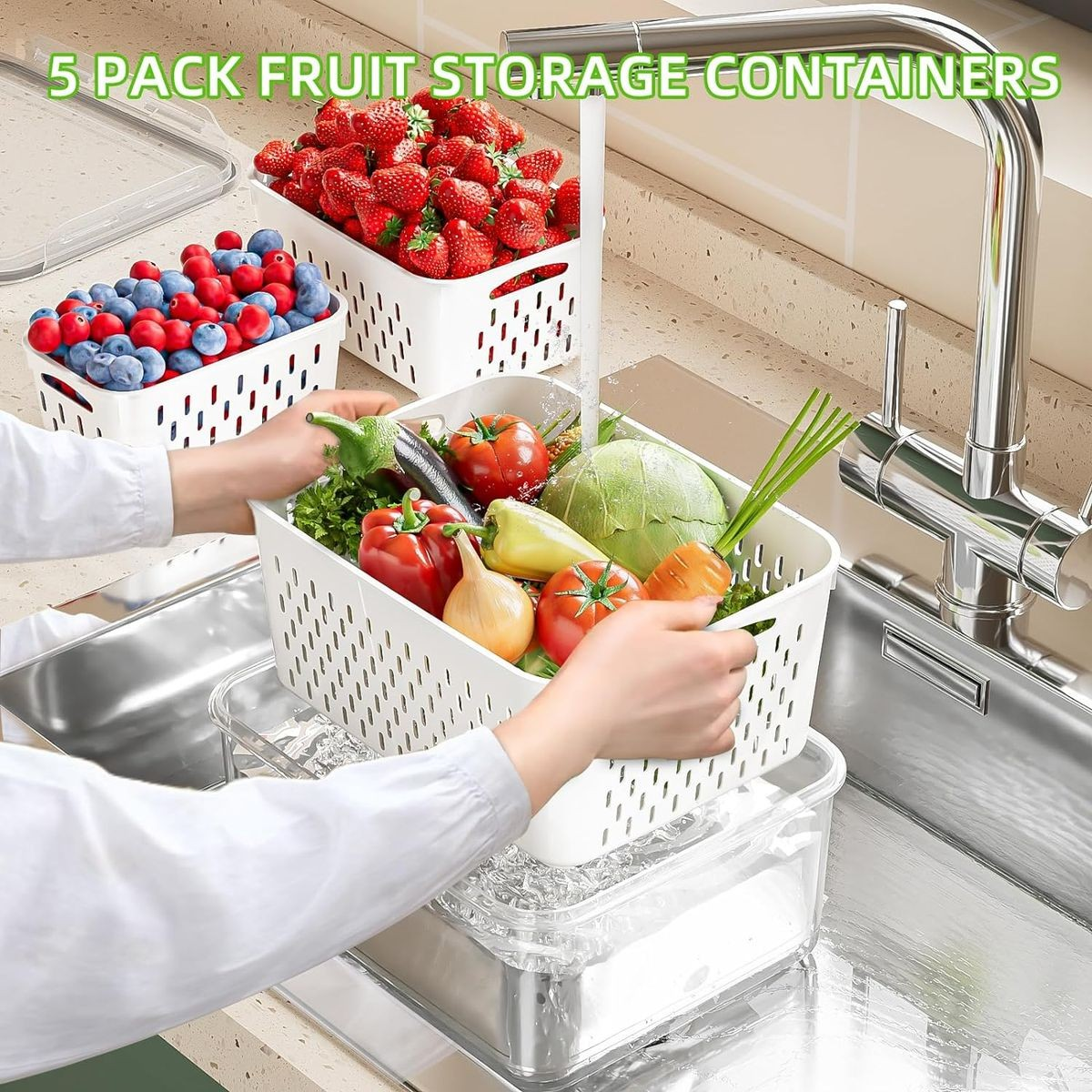 Cart In Mart 5 Pack (10 Piece) Fridge Food Storage Containers With Removable Colander
