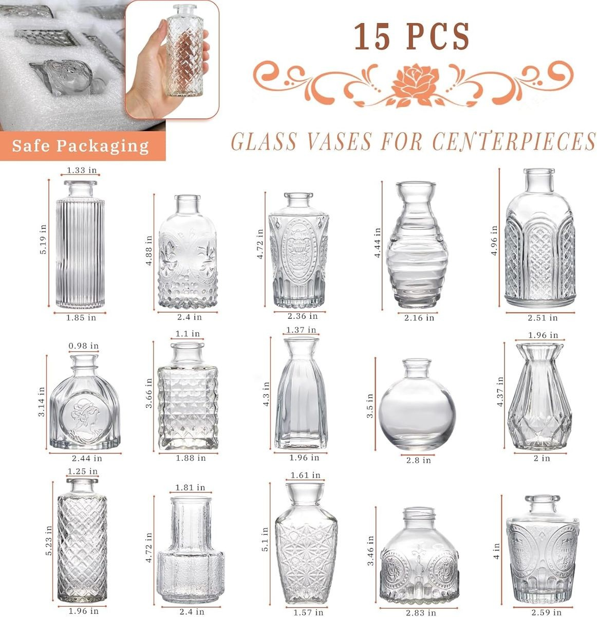 Cart in Mart Vintage Glass Bud Small Vase Set For Flower Home Wedding Decor - 15 Pack