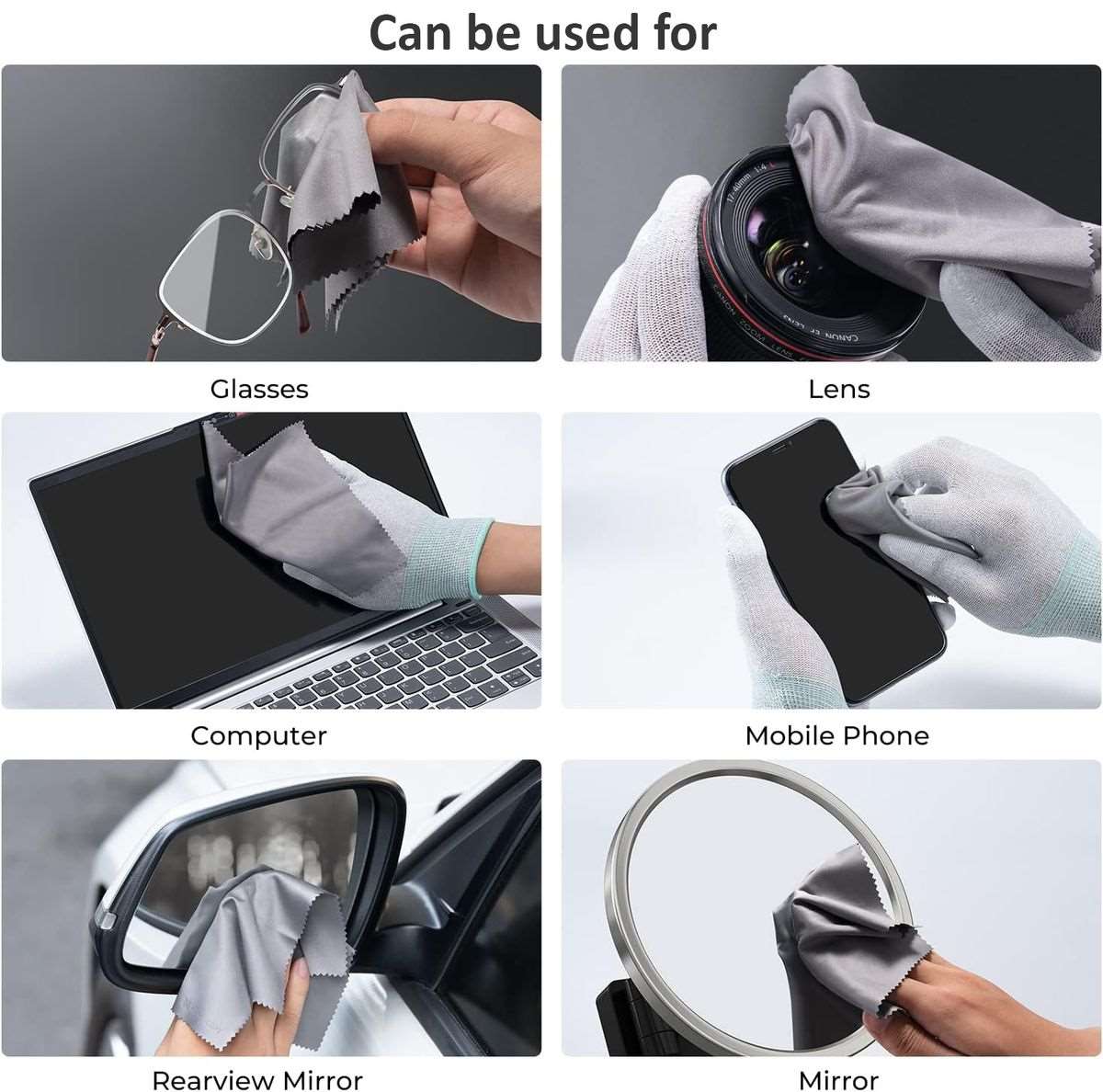 20 Pack Microfiber Eyeglasses Lens& Screen Cleaning Cloth-Black & Grey