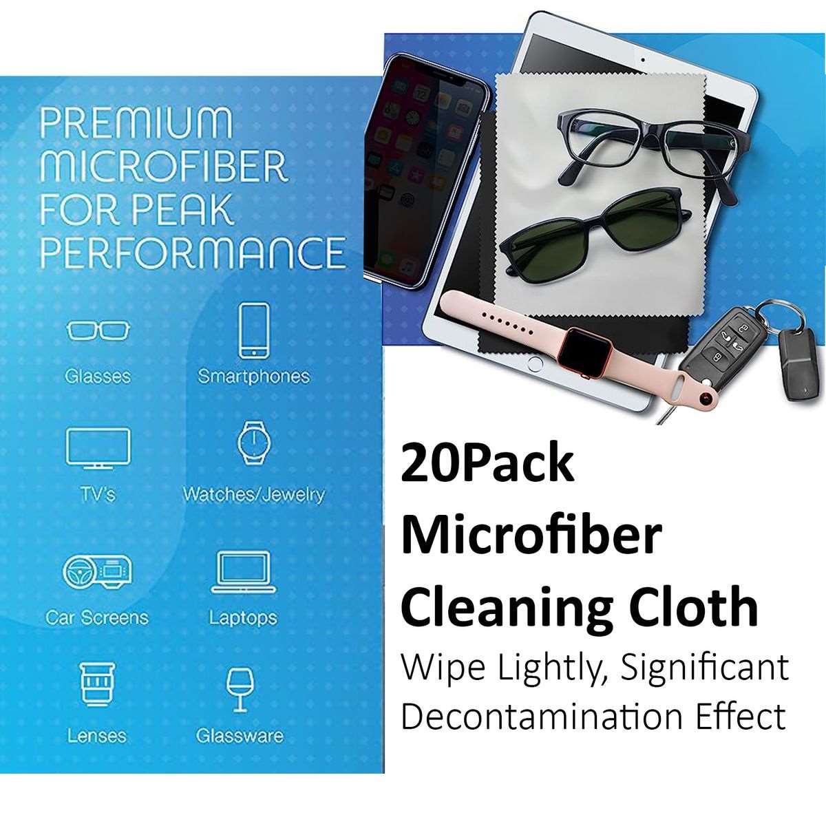 20 Pack Microfiber Eyeglasses Lens& Screen Cleaning Cloth-Black & Grey