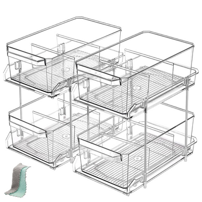 2-Pack Clear Under Sink Organizer | 2-Tier Pull-Out Storage | Cart In Mart