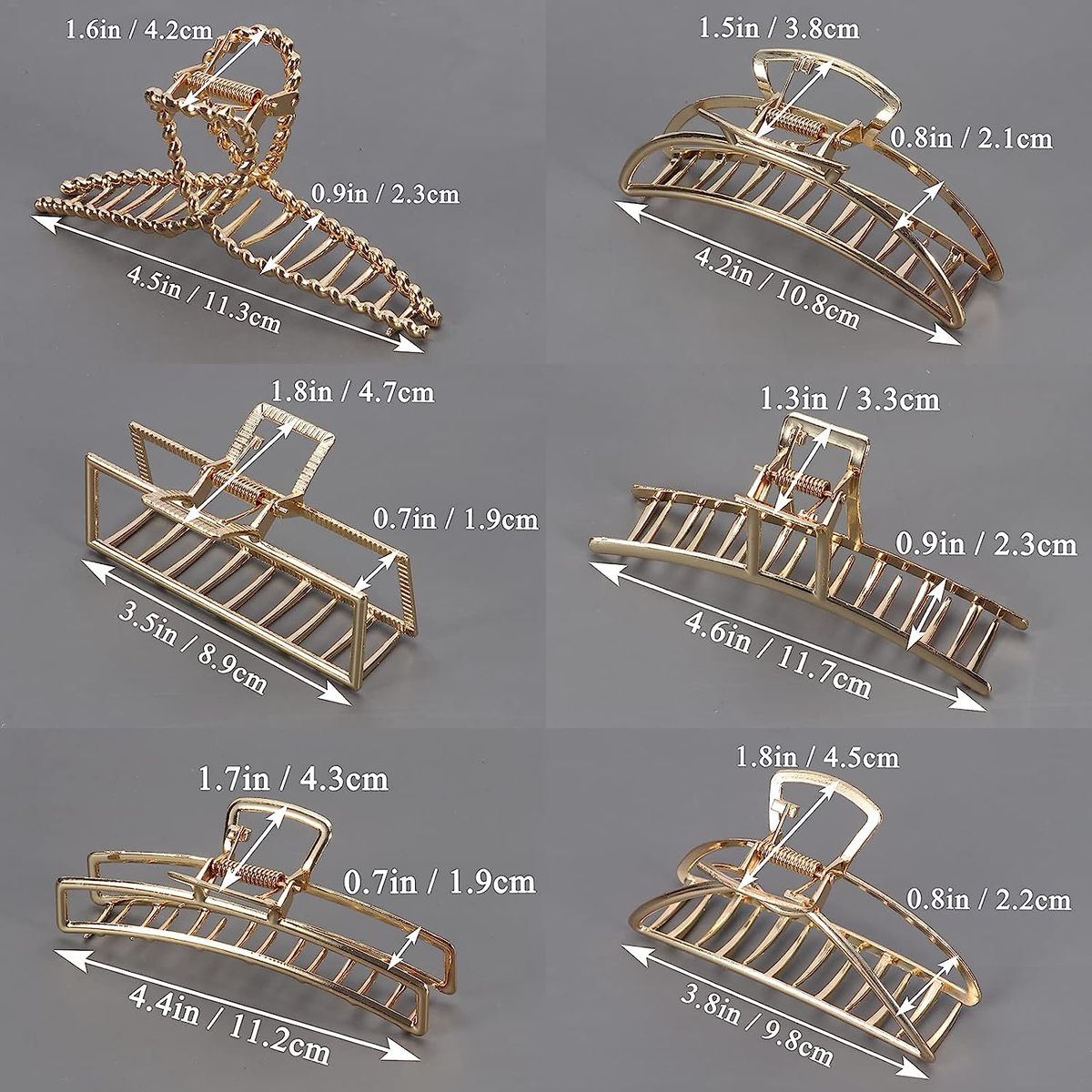 Cart In Mart Large Metal Hair Claw Clips & Pearl Stretch Band Golden- 7 Piece