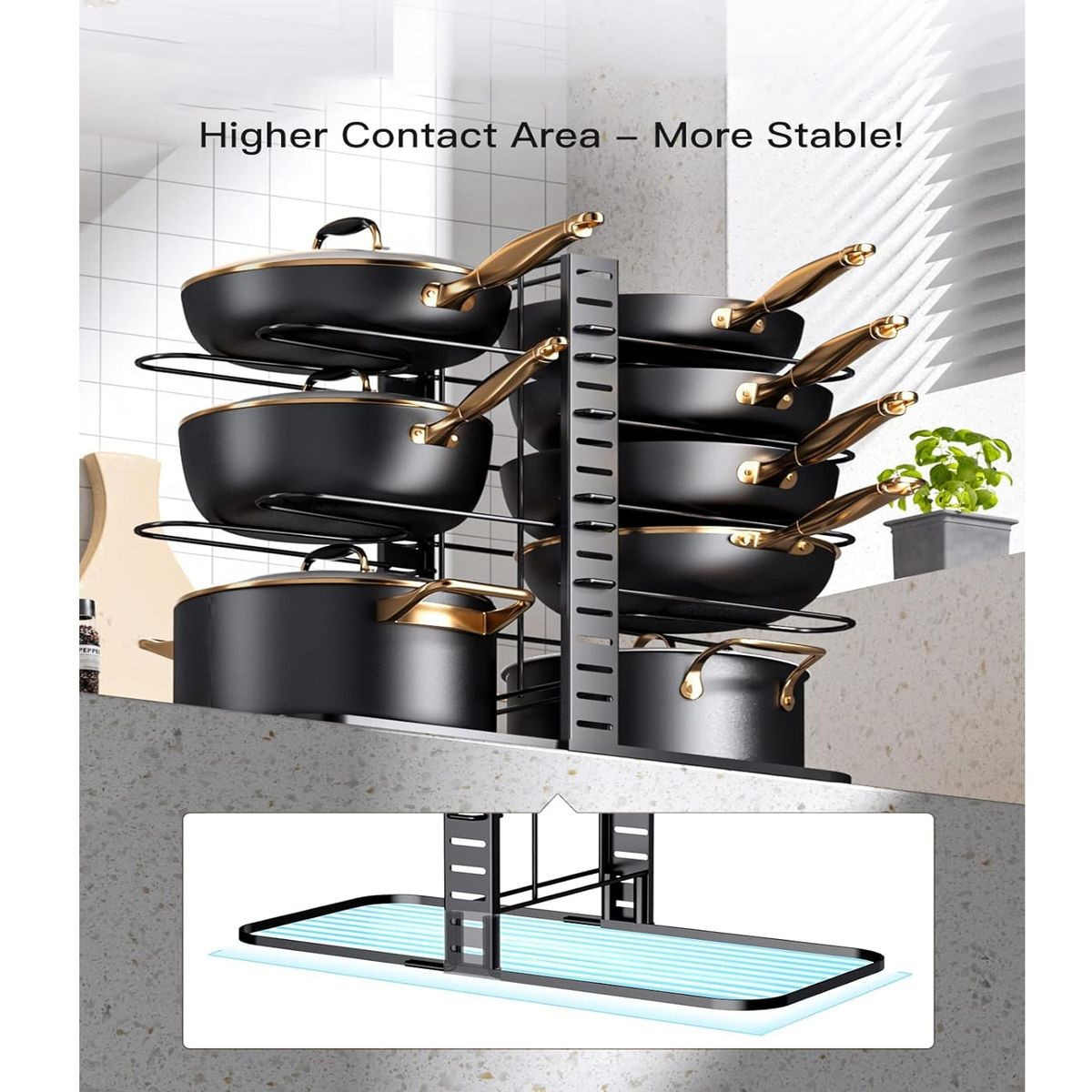 Cart In Mart 8 Tier Pot And Pan Organiser Rack Adjustable Under Or In Cabinet- 3 Methods