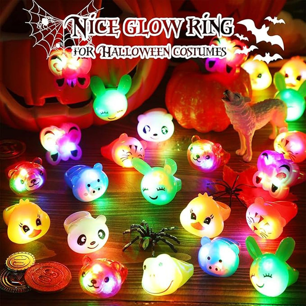 Cart In Mart 30 Pack LED Light Up Bumpy Rings Glow in The Dark Kids Party Favor Supplies