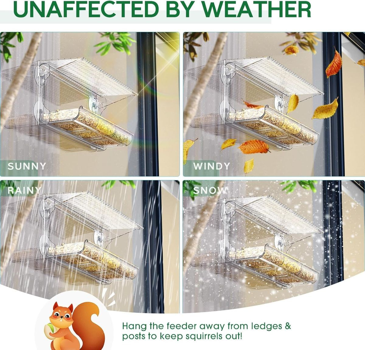 Cart In Mart Clear Window Bird Feeder for Outside With Self Adhesive Hooks Garden Decor