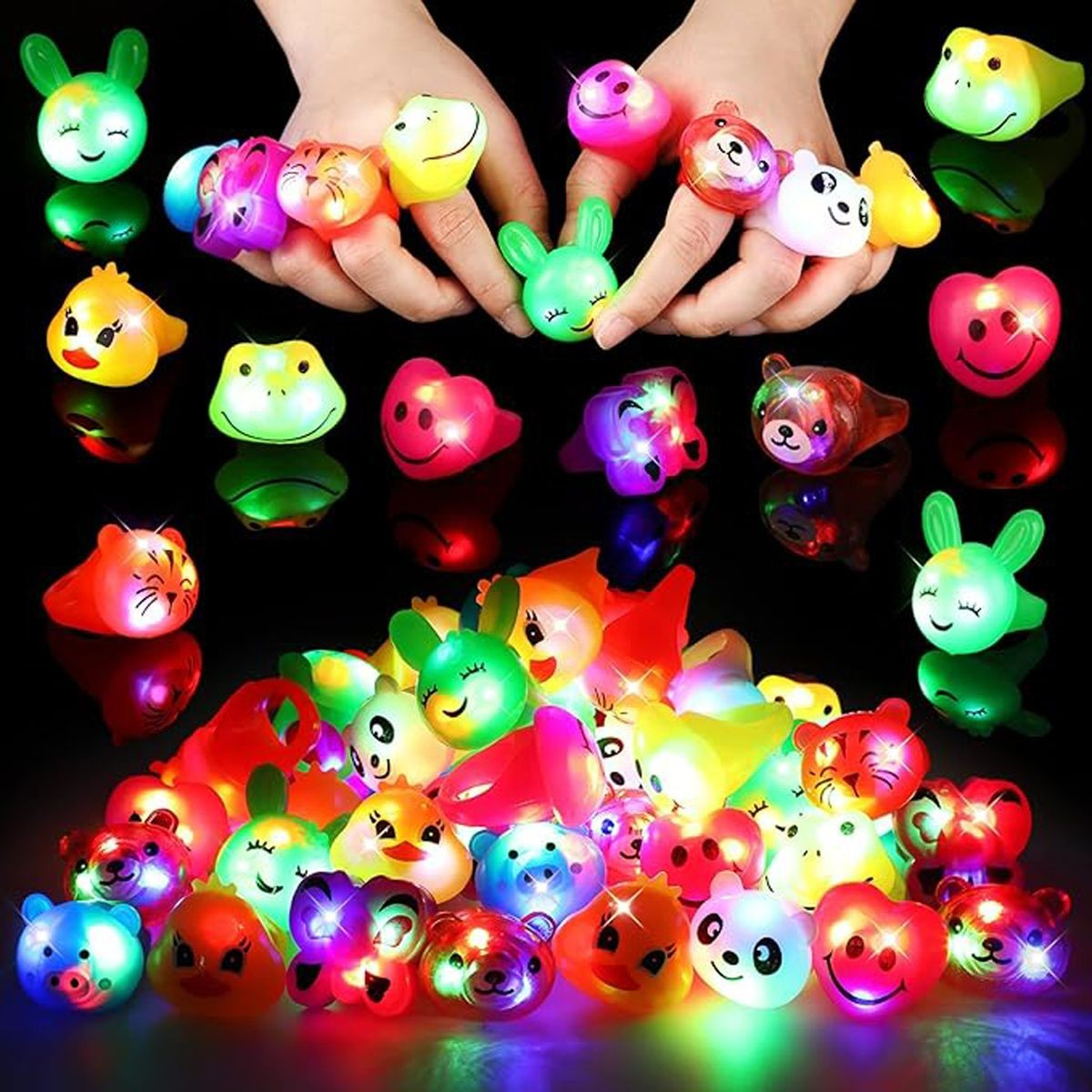 Cart In Mart 30 Pack LED Light Up Bumpy Rings Glow in The Dark Kids Party Favor Supplies