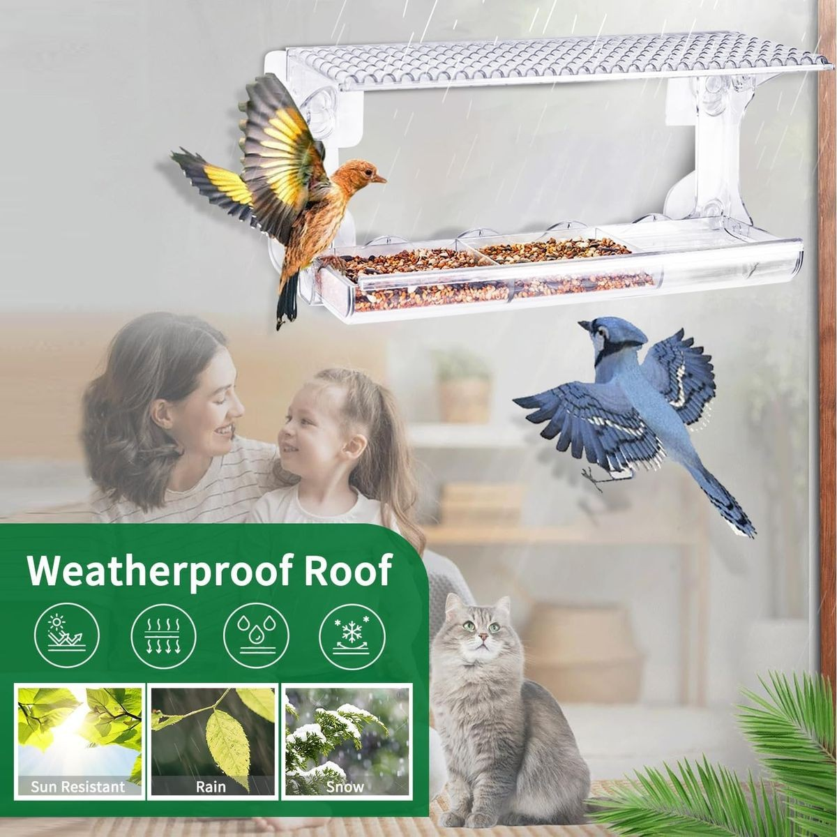 Cart In Mart Clear Window Bird Feeder for Outside With Self Adhesive Hooks Garden Decor