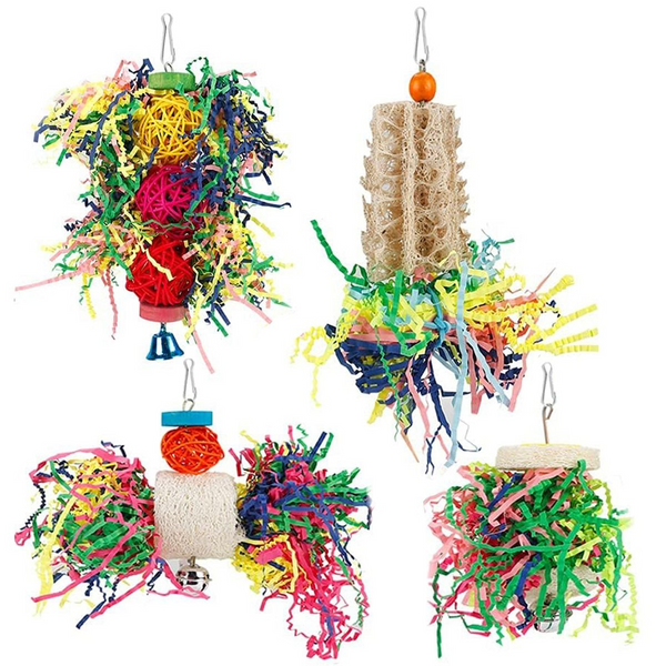 Cart In Mart 4 Pack Bird Toys Parakeet Shredding Chewing Hanging For Conure Parrot Cage