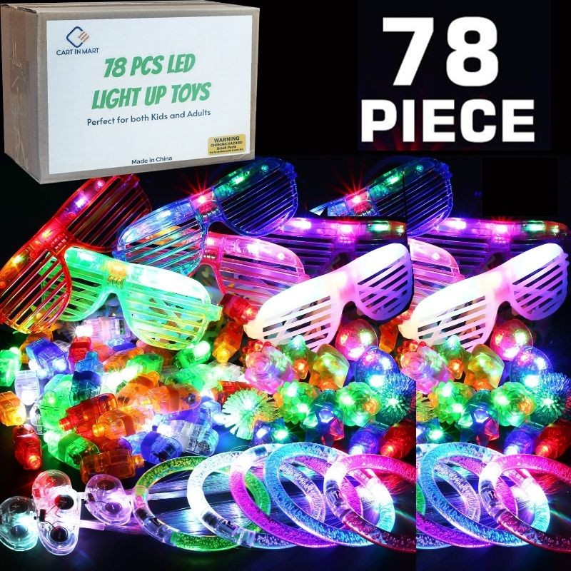 Cart In Mart 78 Piece Glow In The Dark LED Light Up Toy Bulk Party Favors For Adult Kids