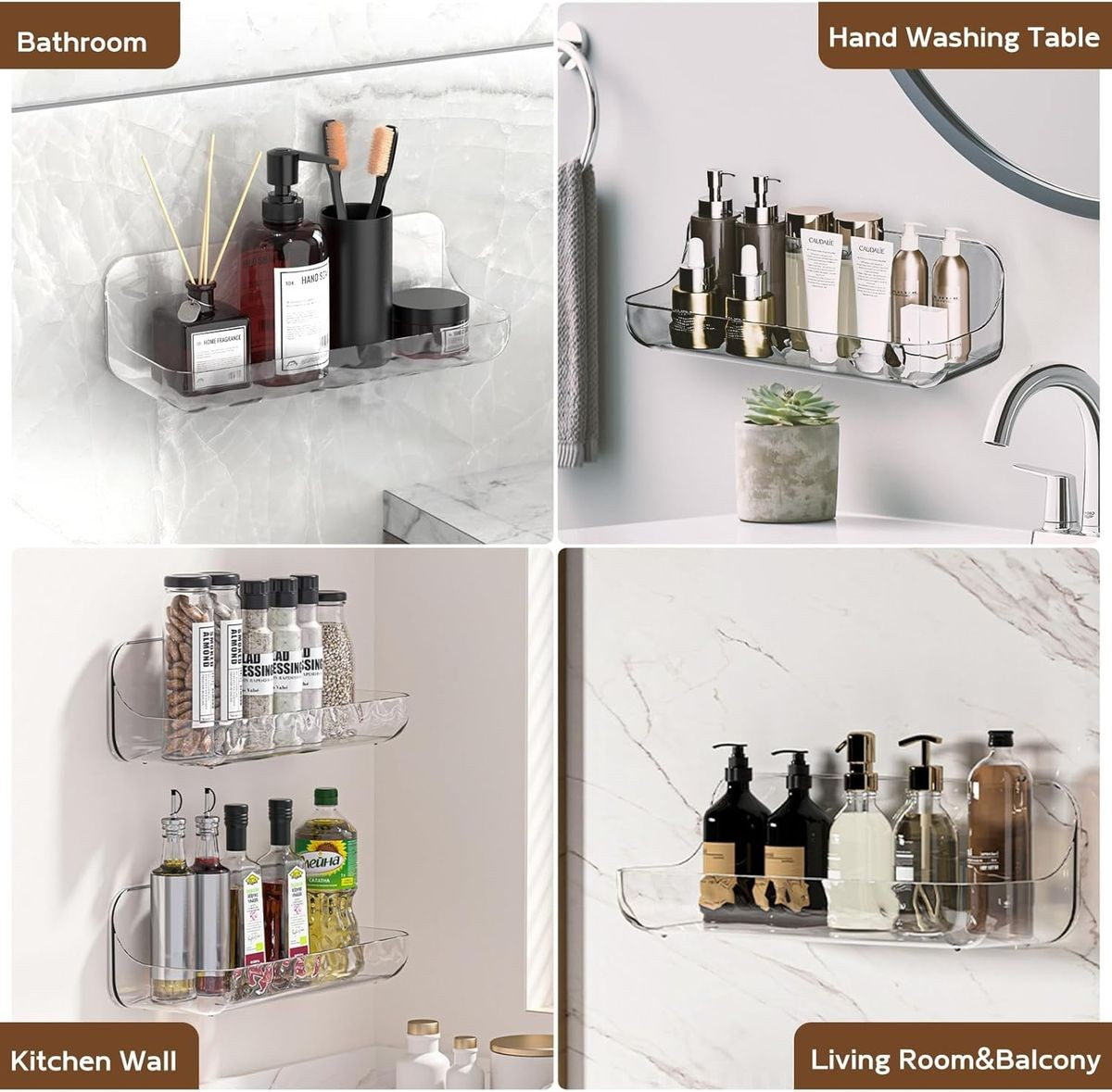 Cart In Mart Large Clear Acrylic Shower Caddy No Drill Wall Mounted Adhesive Shelf