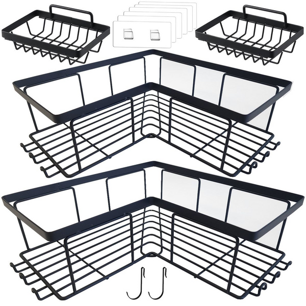 Cart In Mart Corner Adhesive Shower Caddy No Drill Organiser With 2 Soap Holder, Hooks