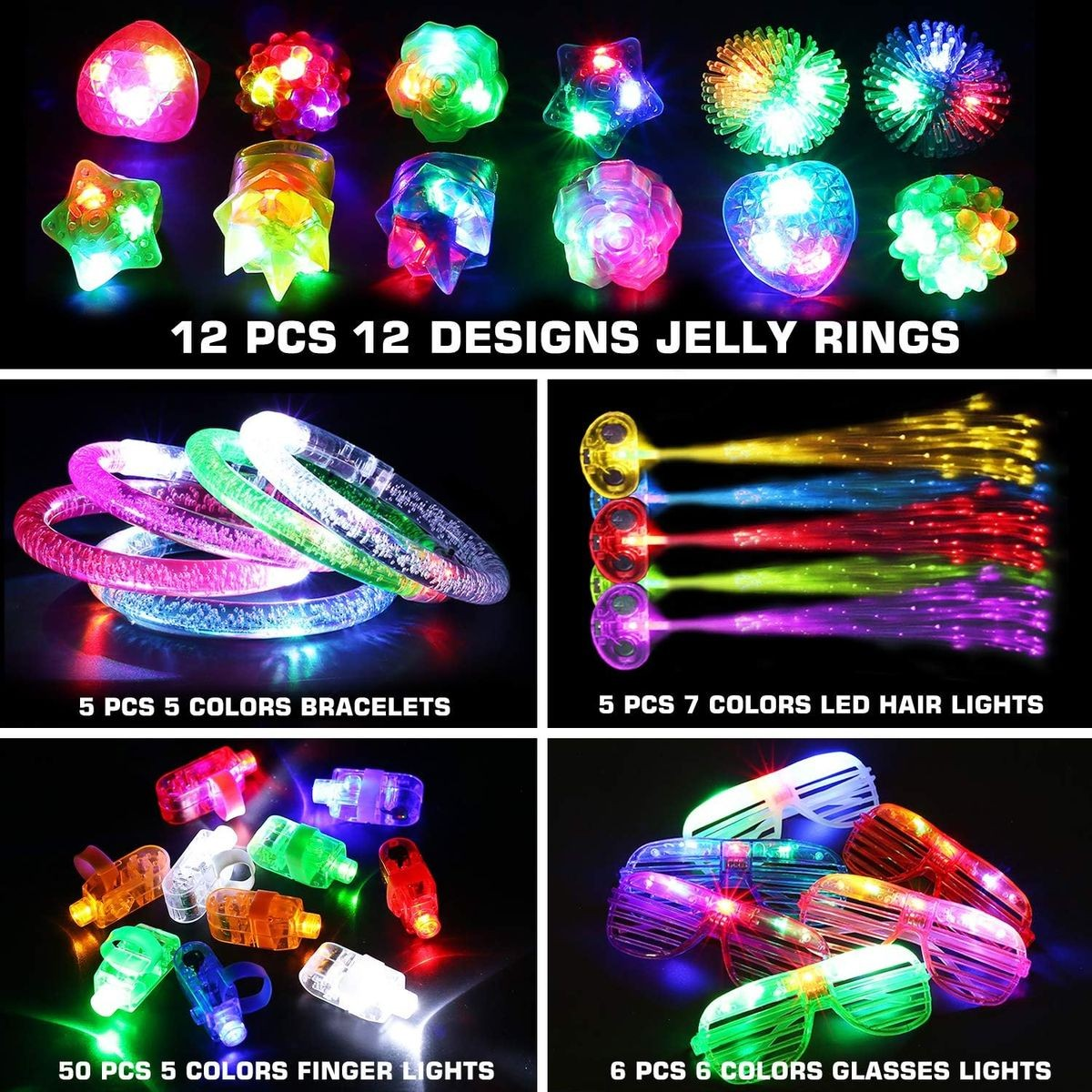 Cart In Mart 78 Piece Glow In The Dark LED Light Up Toy Bulk Party Favors For Adult Kids
