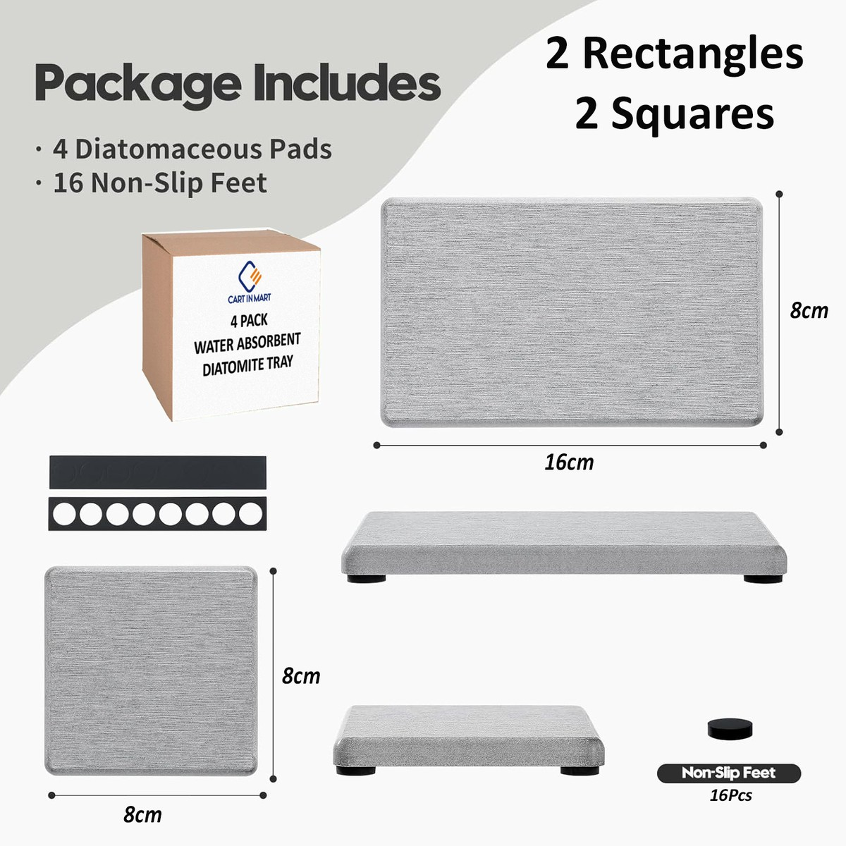 Cart In Mart 4 Pack Diatomite Coasters Water Absorbant Stone Trays For Bathroom/Kitchen Light Grey