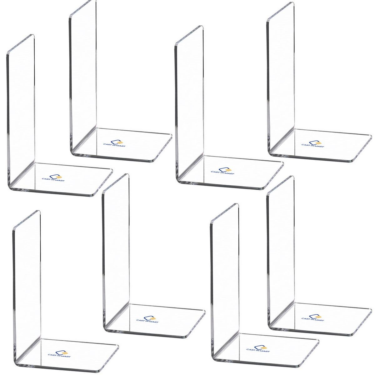 Cart In Mart Clear Acrylic Bookends For Shelves Desk Book Stopper Organiser- 8 Pack