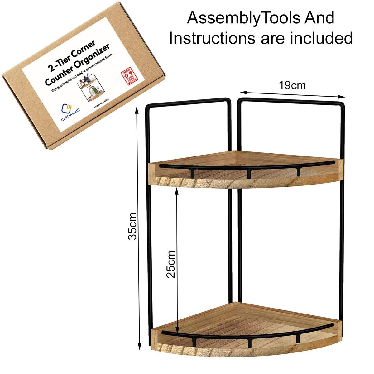 Cart In Mart 2-Tier Vanity Bathroom Counter Corner Shelf Organiser Kitchen Storage-Wood