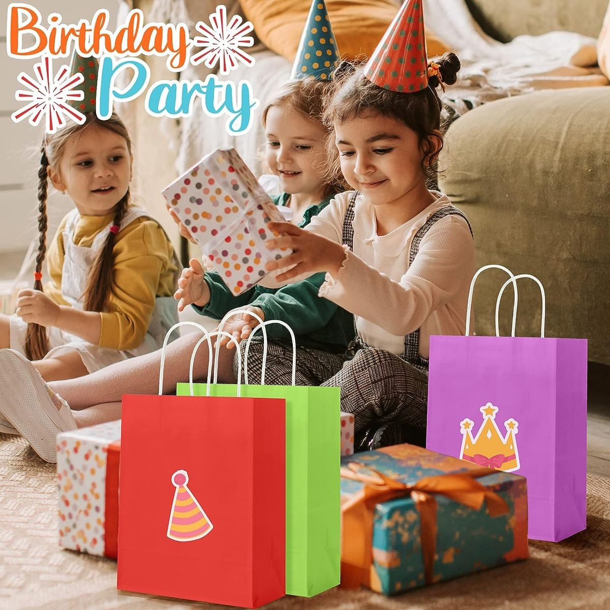 Cart In Mart 64 Pack Kraft Paper Gift Bags Bluk Party Favour In 8 Colours -Small