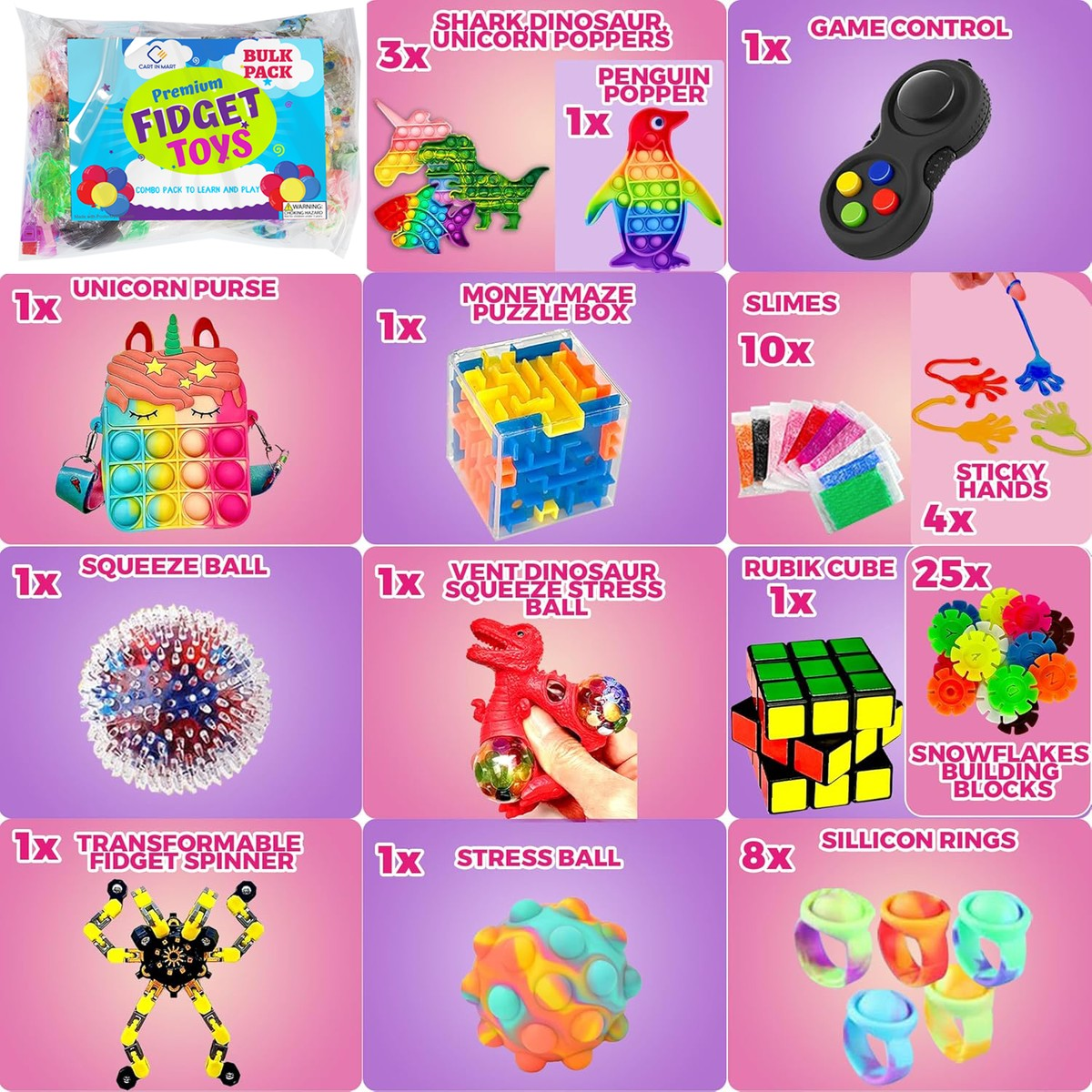 Cart In Mart 120 Pack Deluxe Bundle Sensory Fidget Toys For Kids Adults