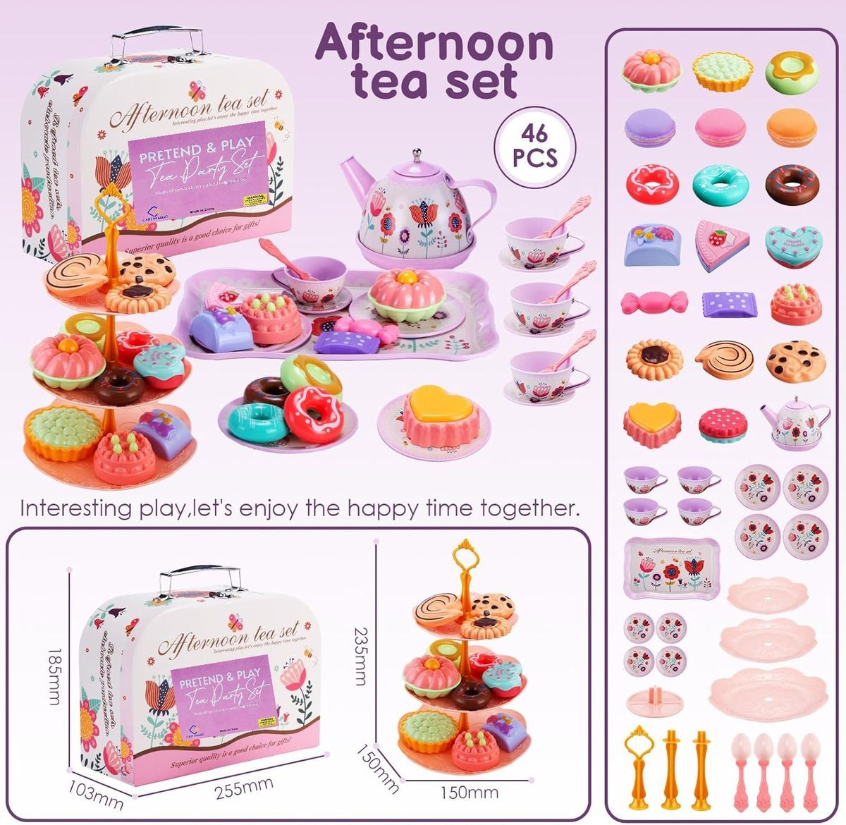Cart In Mart 46 Piece Princess Tea Party Set For Little Girls Pretend Play -Flower Theme