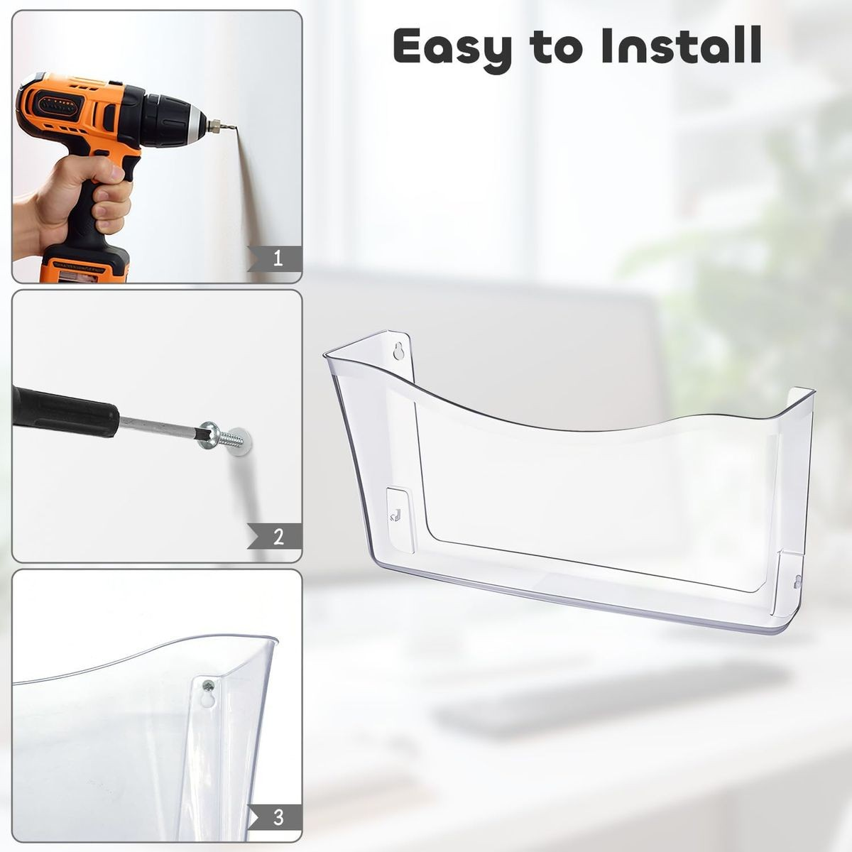 Cart In Mart 3 Pack Clear Acrylic Wall Mount Hanging File Organizer Holder Single Pocket