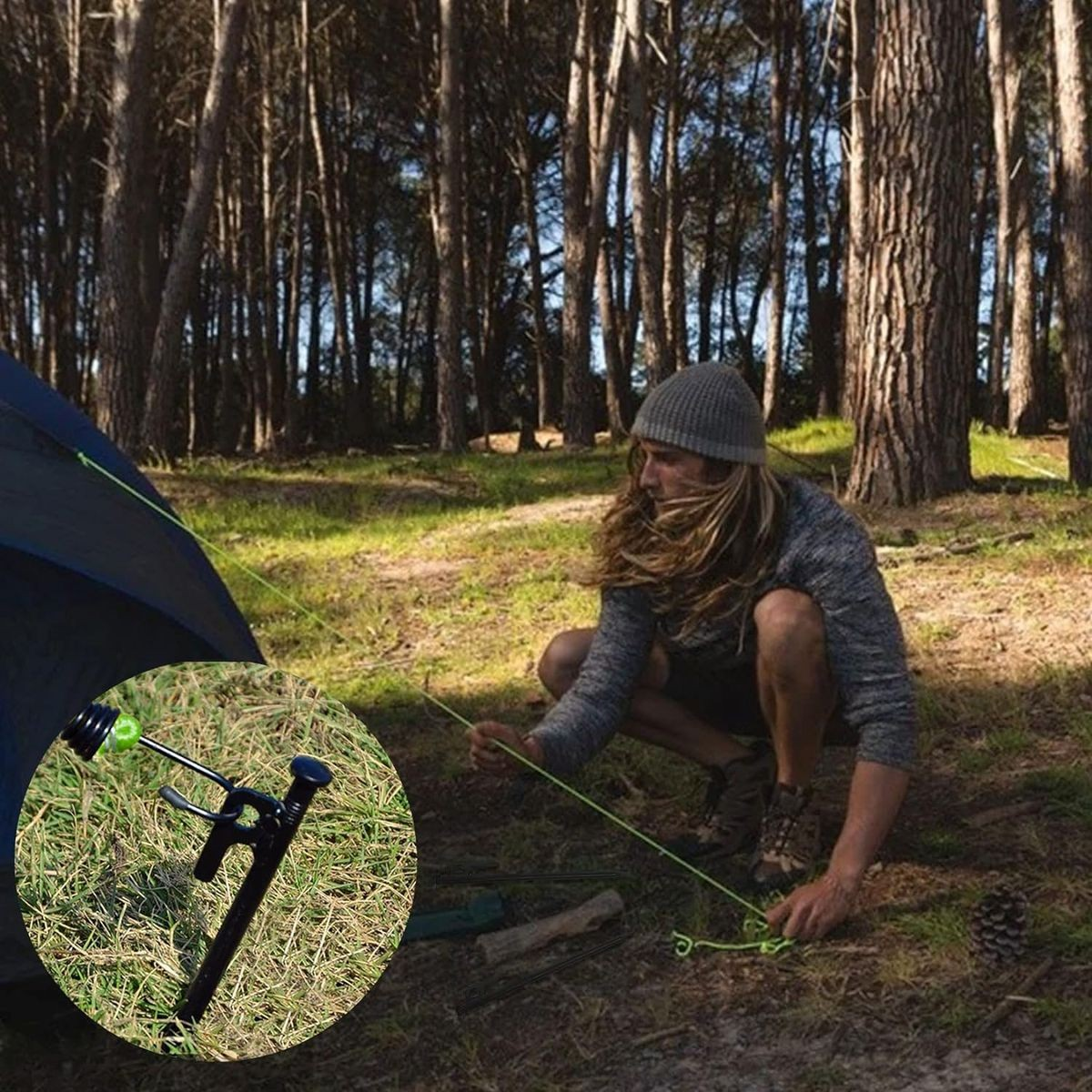Cart In Mart 8 Pack Tent Stakes Heavy Duty 20cm Steel Pegs With 4 Ropes For Camping